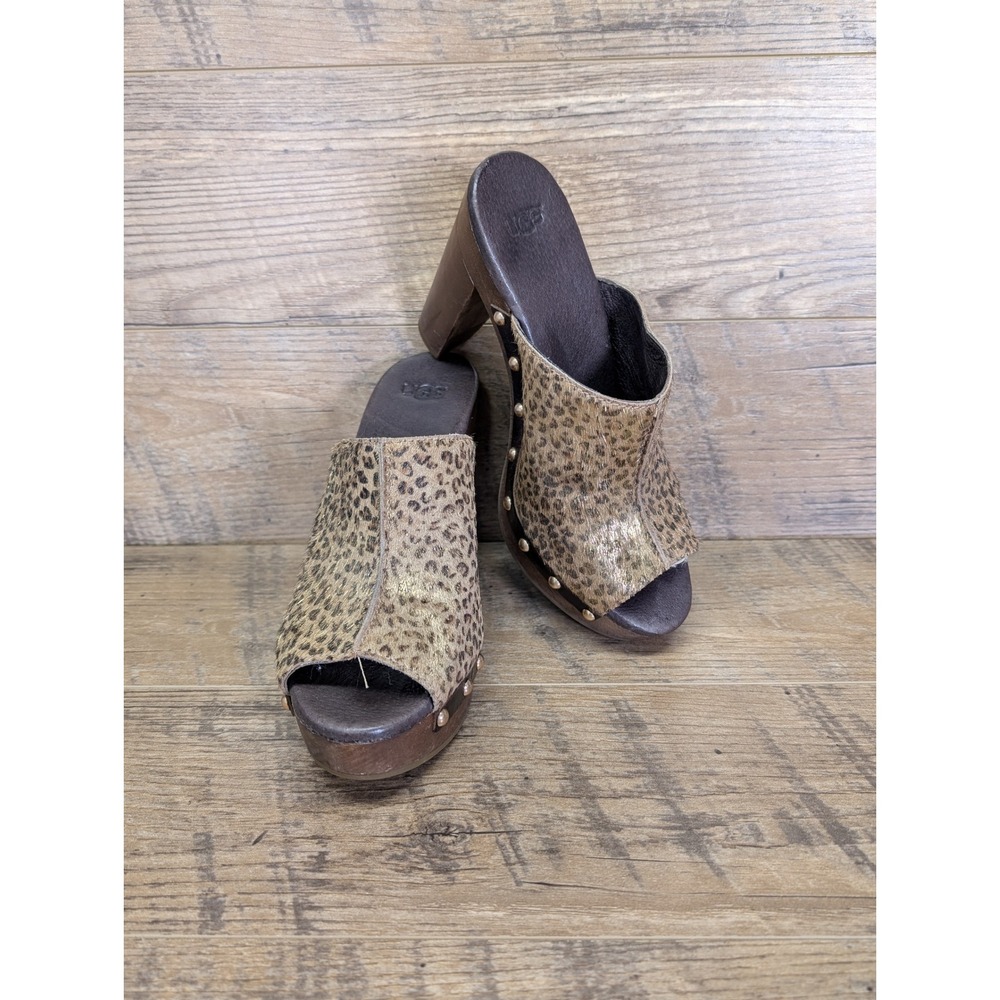 UGG Womens‎ 6 Leopard Calf Hair Open Toe Platform Clog Mule Heels